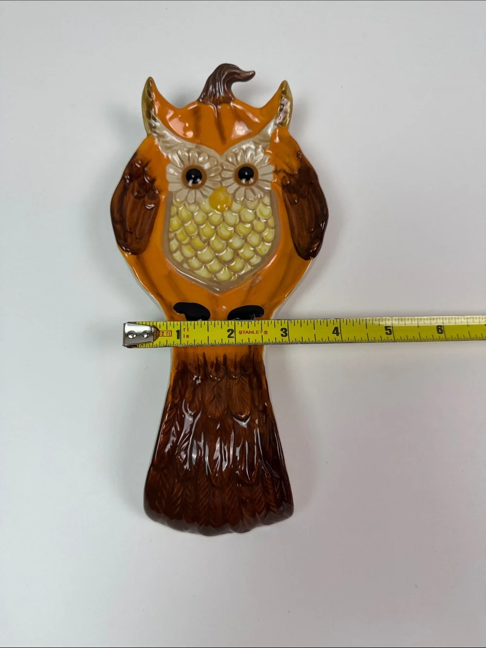 Cracker Barrel Stoneware Owl Spoon Rest Fall Harvest Kitchen Decor Ceramic Owl